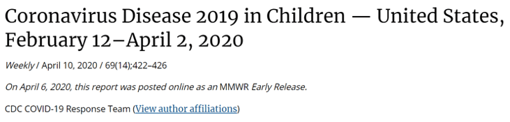 Coronavirus Disease 2019 in Children
