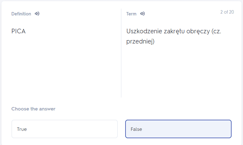Widok ekranu aplikacji Quzilet - prawda/fałsz