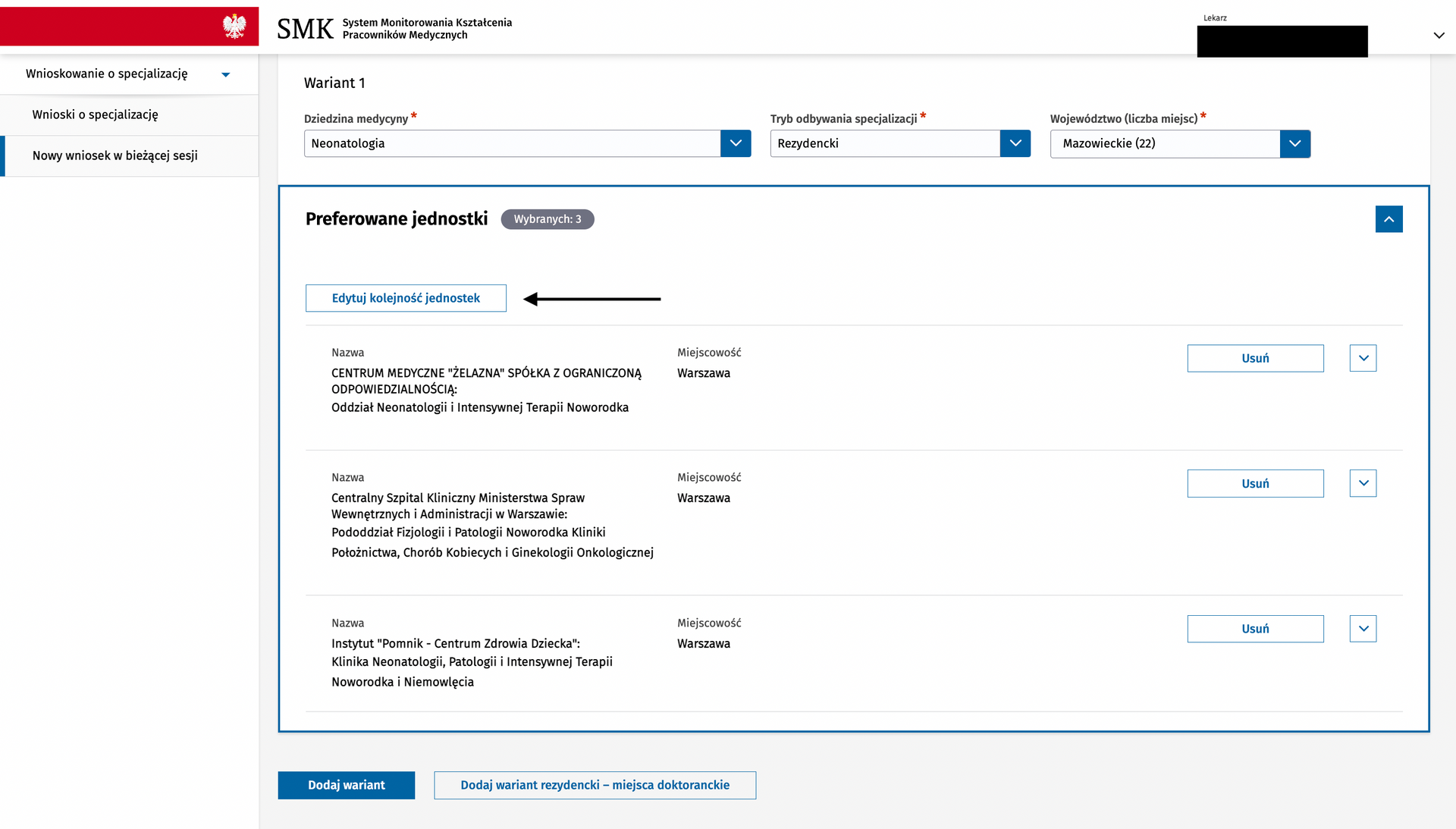 smk składanie wniosku o specjalizację