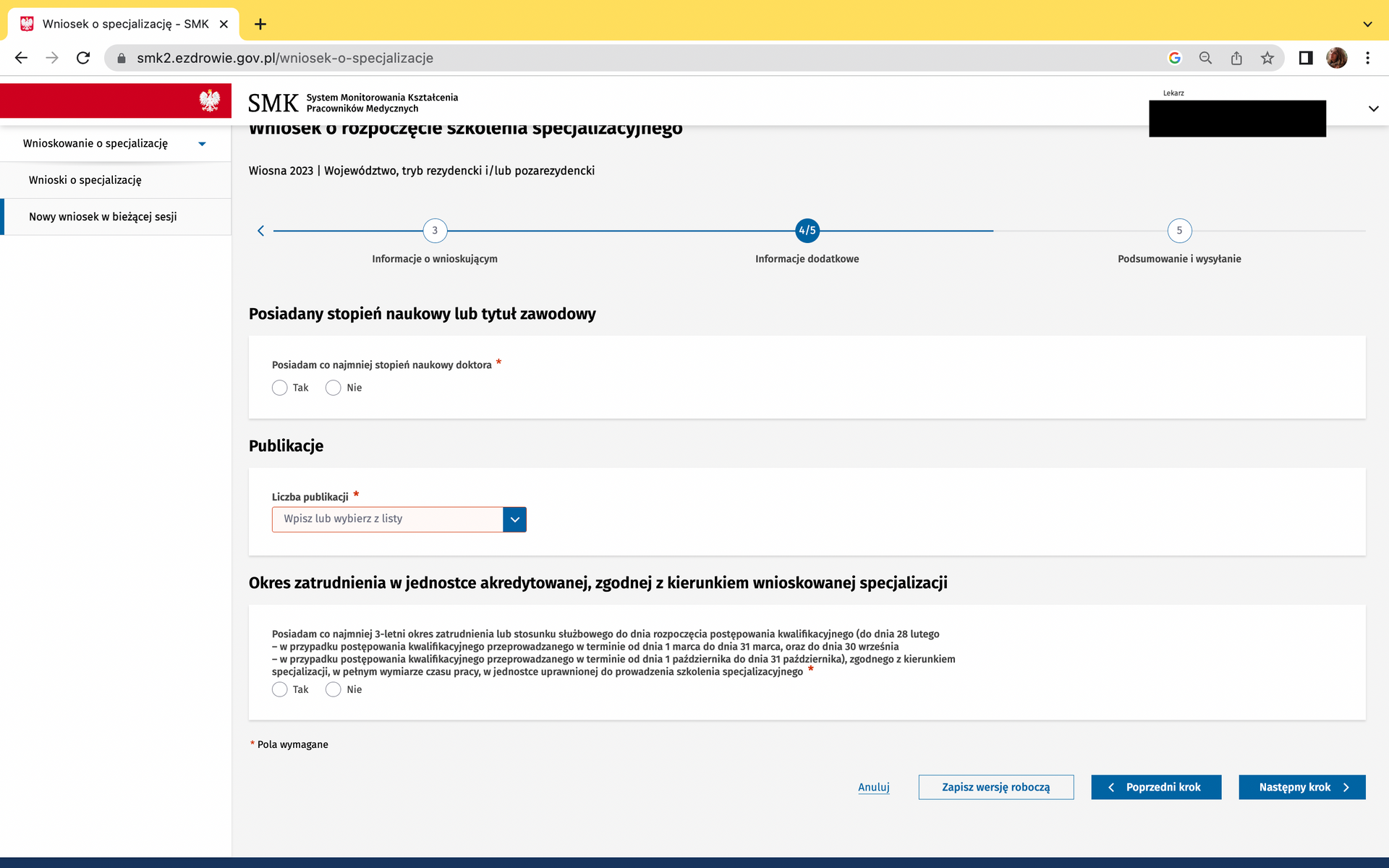 smk składanie wniosku o specjalizację