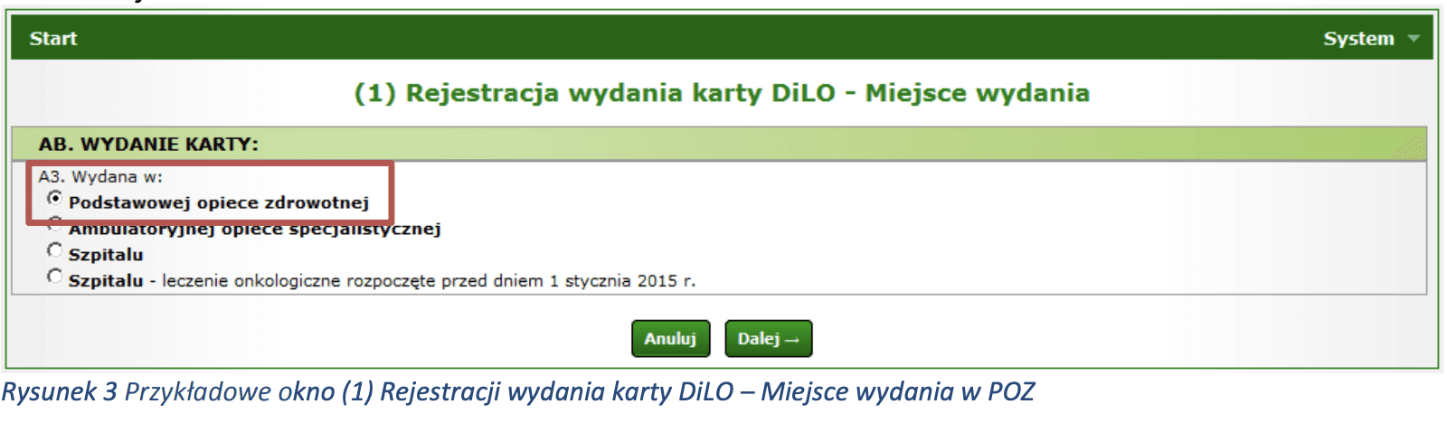 Rejestracja wydania karty DILO - Miejsce wydania