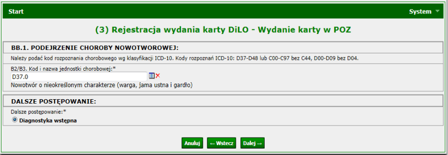 Rejestracja wydania karty DILO - Wydanie karty w POZ cd.